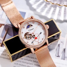 全自動機械手錶女，瑞士正品，防水夜光，韓版潮流高檔耐用氣質女士手錶, 6013D-網帶【收藏送專櫃禮盒袋】, 1個