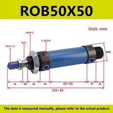 ROB40 ROB50 유압 ROB 14MPA 50 40 보어 압력 스트로크 200MM 50MM 미니 100 실린더 150 오일, 05 ROB50X50, 1개
