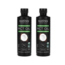 Nutiva 100% Organic Coconut MCT Oil Unflavored 누티바 100% 코코넛MCT 오일 무맛 473ml 2병 카프릴산 함유