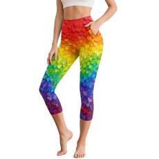 Semiouray Trippy MUSHROOM 머쉬룸 여성용 카피 레깅스 하와이 플라워 하이 웨이스트 요가 팬츠 포켓 엉덩이 스크런치 레깅스 레인보우 그라데이션 러브 하트