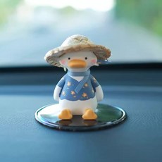 차량용 룸미러 걸이 오리 소품 석고방향제 그네 펜던트 자동차 A타입 장식, D. 파란색과 주황색 꽃무늬 밀짚모자 오리 장