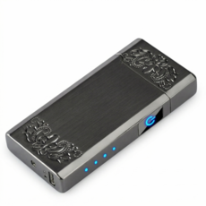 PYHO 플라즈마 라이터 복고풍 라이터 USB 충전식 방풍 정교한 무늬 배터리 잔량표시 생일 선물, 1개, 무광 블랙