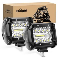 Nilight 10.2cm(4인치) 트리플 로우 LED 조명 포드 2개 60W 플러드 스팟 콤보 6000LM 2개 16.5cm(6.5인치) 120W 트리플 로우 라이트 바, LED 포드