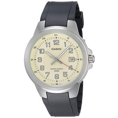 Casio 남성용 스테인리스 스틸 쿼츠 레진 스트랩 블랙 24 캐주얼 시계 (모델: MTP-E190-9BVCF)