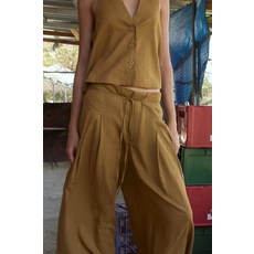ZARA 린넨 와이드 플리츠 팬츠 - 황토색 1255/452/703