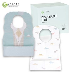 케라타 유아용 일회용 방수 턱받이 개별포장, 1개, 100매, 수트&공룡 혼합.