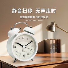 鬧鐘學生兒童專用起牀神器廠家金屬打鈴靜音強力智能夜光檯鐘, 柔和白(帶夜光):13.5*9.7*5.8cm