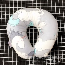 寶寶兒童U型枕 旅行枕 飛機枕 安全座椅護頸枕 純棉透氣, 灰色天馬U枕