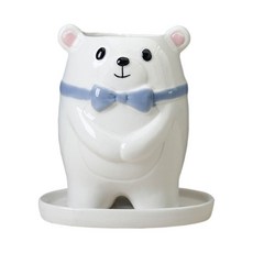 shangren 귀여운 세라믹 화이트 베어 화분 꽃 즙이 많은 냄비 탁상 장식 장식품, 소년, 1개