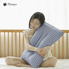 오리니크 낮은 목편한 빨아쓰는 애착 깅엄 경추 베개, 1개, 깅엄 블루