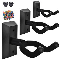 MOREYES 기타 벽 마운트 3팩 기타 피크 40개 블랙 견목 기타 행거 회전 가능한 U자형 기타 벽 행거 어쿠스틱 기타 일렉트릭 기타 베이스용 기타 후크 블랙, 블랙 우드