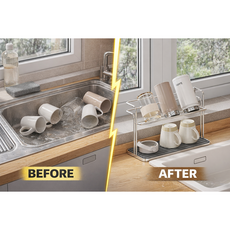 에이든 스테인레스 2단 물빠짐 컵 정리대, 1개, 실버