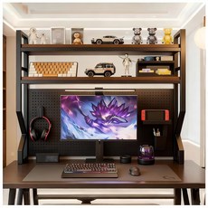 DESKTOP HUTCH 책장 선반 데스크탑 있는 금속 기숙사 페그보드가 책상 많은 선물, 29.5" Lx9.9 Wx39 H, 내추럴+블랙
