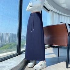 투니스 여성 단색 하이웨이스트 슬릿 캐주얼 롱 스커트