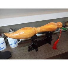 桃花心木寶瓶造型文昌筆 (寬7.5*長46.5cm) 五帝錢中國結 筆座, 1個