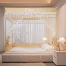 加密加厚防摔全底三門T2U1防蚊蚊帳家用嬰兒坐床加厚臥室開門加密, 金卡其【三门防摔】