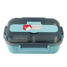 AWANA 三格不鏽鋼便當盒(附筷匙) 學校餐盒 環保餐具 不銹鋼保鮮盒 收納盒, 1個, 藍色,超取/店到店上限8個