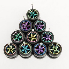 5세트(5대용) 1/64 합금 자동차 바퀴 고무 타이어 1:64 미니 모델 성냥갑 (색상-5-rays magic purple), magic purple mix