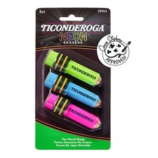 Ticonderoga 연필 모양 지우개 네온 색상 3개입