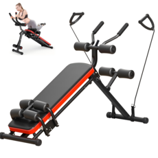 HVO 2in1 멀티 로잉머신 + 복근 운동기구 - 전신 유산소 허리 복근 코어 강화 접이식 가정용 홈트레이닝, 빨간색, AB03