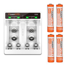 POWERKAN AAA고용량충전지4개+충전기세트 K49 니켈수소 AAA 1100mAh 1.2 Nimh 충전지, 1세트