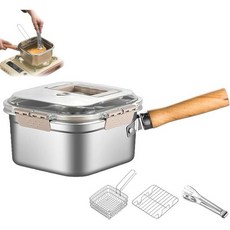 다기능 프라이팬 세트 튀김기 조리기 신선도 유지 채소 세척 26쿼트 스테인리스 스틸 휴대용 야외 조리 냄비 가정용 주방 야외용 캠핑용 B, 세트 B