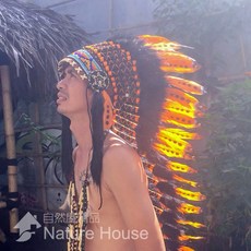 【自然屋精品】酋長帽 【現貨 速寄】印地安頭飾 派對道具走秀舞台表演 化裝舞會重機 cosplay扮裝帽子原住民風, 橘色