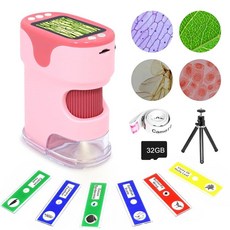 KozyOne 아동용 휴대용 디지털 현미경 5.1cm(2인치) HD 스크린 200~1000X 포켓 6개의 랜덤 표본 슬라이드와 32G SD 카드가 있는 스타터 키트 만 6