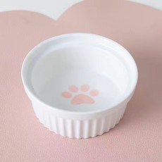 懸掛式陶瓷貓碗 雙碗 防打翻寵物碗 貓食盆 保護頸椎 貼牆寵物碗, S粉色爪印圖案, 1個