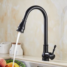 加大廚房水龍頭 巨大兩段出水 可調整 可抽拉 黑色工業風 流理台專用 可轉 清洗無死角 復古經典款, 1個, 葫蘆主體