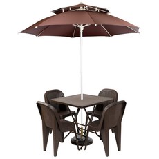 (창신) 국산 특허 원터치 파라솔세트 테이블 라탄등받이 의자 편의점 야외, 브라운, 사각테이블 세트