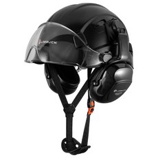 【臺灣 隔日-發貨 可開發票】LOEBUCK洛巴克帶30分貝降噪隔音耳罩 美式 建築 安全帽 工程 施工 透氣 防護帽, 黑帽+耳罩+白鏡, 1個