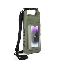多功能2L手機防水包 戶外斜跨PVC游泳袋, 軍綠色
