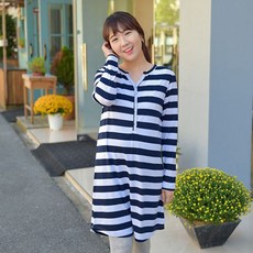 임산부 긴팔 Y단추 단가라 수유원피스