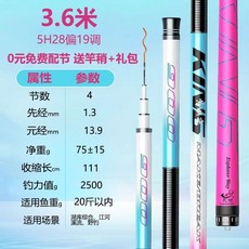 漁人百寶閣 藍粉釣魚竿 手竿 超輕超硬19調 碳素臺釣竿 大物竿 漁具套裝, 5H28調3.6米【腰力強】真高碳