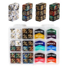 해외 식스포인츠 SIXPONTS 48피스 12mm MTG 주사위 능력 -1+1 라이프 카운터 및 키워드 토큰 세트 매직 더 개더링 TCG 카드 게임 액세서리와 호환 # C 미국, C 주사위 및 키워드 카운터.