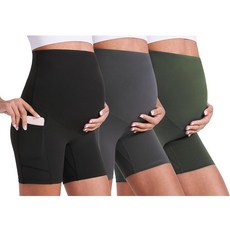 [ 855032 ] 에너지풀 여성용 임산부 요가 반바지 복부 위 편안한 바이커 운동 액티브 체육관 포켓 포함 20.3cm/12.7cm(8인치)/12.7cm(5인치) 블랙+그레