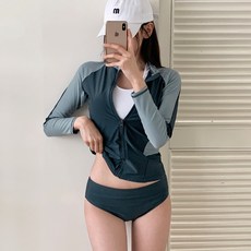 [수앤수][5피스set] 서머티 배색 긴팔 집업 래쉬가드 (26SW003)