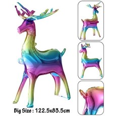 크리스마스 스탠딩 엘크 포일 풍선 순록 귀여운 인플레이터블 글로 썰매 스탠드, 1개, 6. Large Rainbow