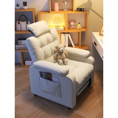 電腦椅 靠背椅 椅子 化妝椅 書桌椅懶人電腦椅家用舒適久坐電腦沙發椅臥室網吧游戲電競椅辦公座椅子, 藍色+腳踏【防污布-靠背多檔位調節】,實木腳