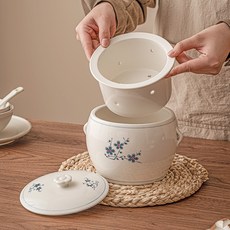 陶瓷隔水燉盅 溢湯鍋 滴湯鍋 帶孔內膽 免過濾小湯盅, 梅花雙耳隔水燉盅_內膽,無規格