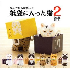 6종세트) 키탄클럽 종이 봉투에 들어간 고양이 2탄 상자 네코 피규어 가챠 가샤폰 캡슐, 1개