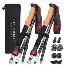 GPTCAMPNordic워킹스틱 TPZ-1 블랙접이식하이킹폴2개 금속퀵락 코르크핸들 경량7075알루미늄트레킹폴 노인여성남성하이킹장비130787, 레드 롱 (115-135cm)