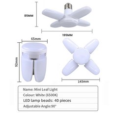 E27 팬 모양 LED 전구 AC220V 28W 접이식 Led Lampada 홈 거실 창고 차고 천장 조명, Cool White