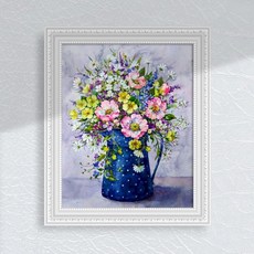 파랑 꽃병 화병 꽃그림 DIY 그림그리기 명화 셀프 인테리어액자 캔버스 유화세트, 1개, 단품