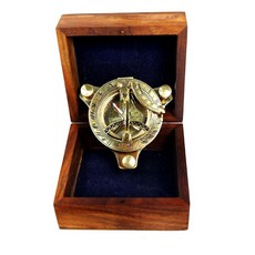 Ectoria 7.6cm(3인치) 해시계 나침반 - 나무 상자가 있는 황동, Ectoria 7.6cm(3인치) 해시계 나침반 - 나