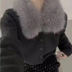 투니스 여성 빈티지 슬림핏 퍼 카라 니트 가디건