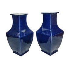 《博古珍藏》清康熙霽藍釉四方瓶一對 老件文物花瓶瓷器 早期收藏 底價回饋