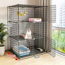 Fowod 고양이 철장 반려동물 빌라 대형 케이지, 블랙, 1개