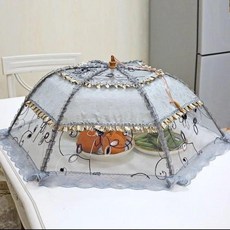 摺疊餐桌罩 防蠅透氣 加粗骨架, 1個, 加粗骨架 70cm圓形三拼點鑽灰色